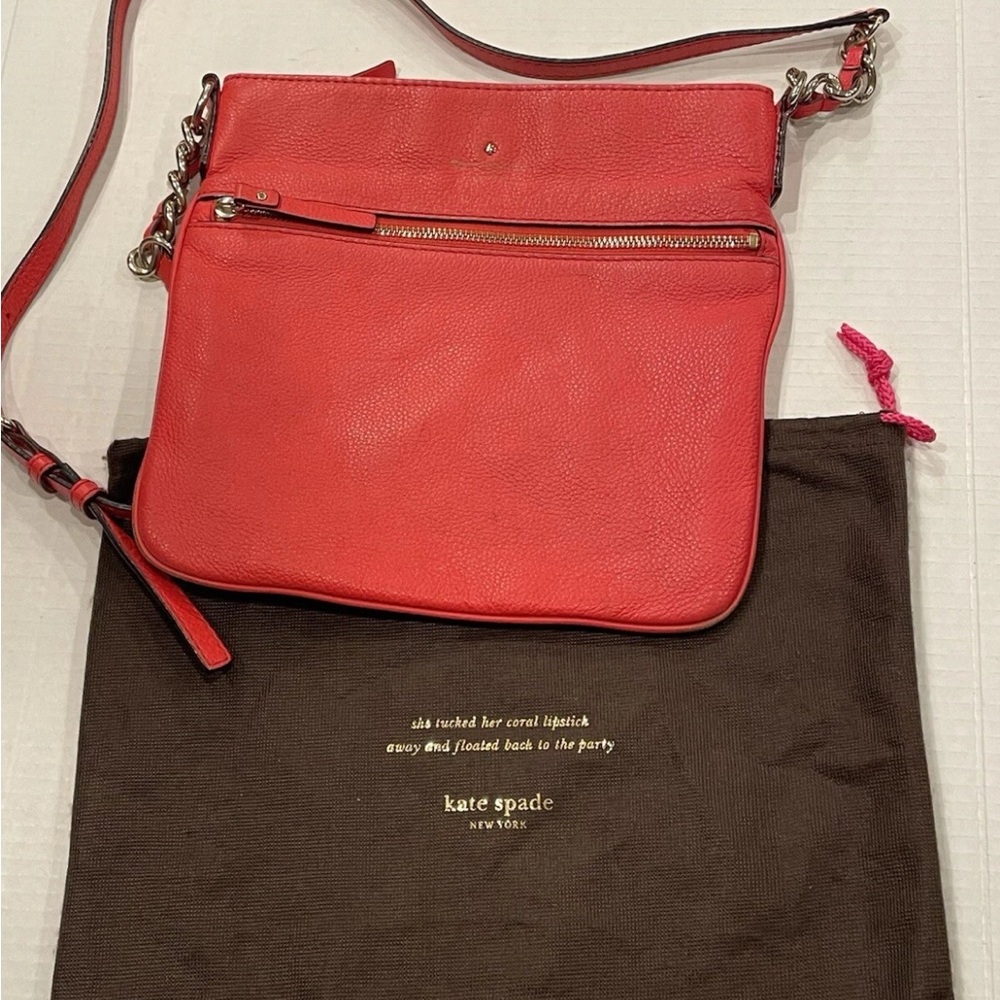 Kate Spade coral square leather crossbody bag w/inside pocket & dust bag